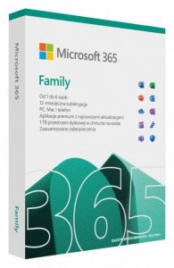 Microsoft 365 Family PL P10 1Y 6Users Win/Mac Medialess Box  6GQ-01940 Zastępuje P/N:6GQ-01593