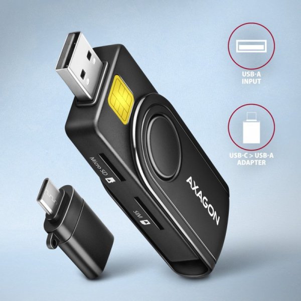 AXAGON CRE-SMP2A Czytnik kart identyfikacyjnych &amp; SD/microSD/SIM card PocketReader USB