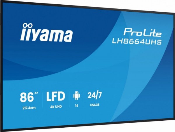 IIYAMA Monitor 86 cali LH8664UHS-B3AG 24/7,IPS,ANDROID 14,4K,2xHDMI,RJ45,    2xUSB,WiF,iUSB-C(DP-Alt),2x16W, iiSignage? (CMS), i