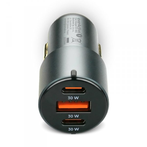 everActive Ładowarka samochodowa CC-40Q QC3.0 60W 1X USB 2X USB-C PD czarna