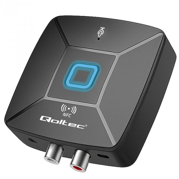 Qoltec Bezprzewodowy transmiter odbiornik Audio HiFi Home&Car | Bluetooth 6.0 | NFC | 2 x RCA | 1 x AUX MiniJack 3.5mm | Mikrofo