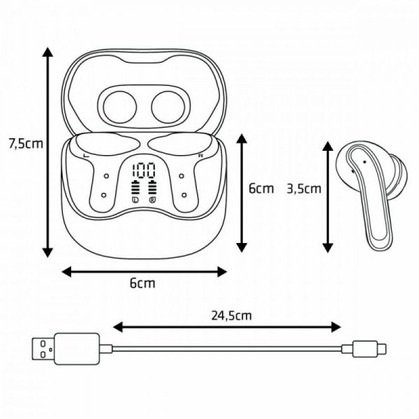 Audiocore Słuchawki bezprzewodowe AC591 PRO ANC , ENC, 6 mikrofonów, etui ładujące