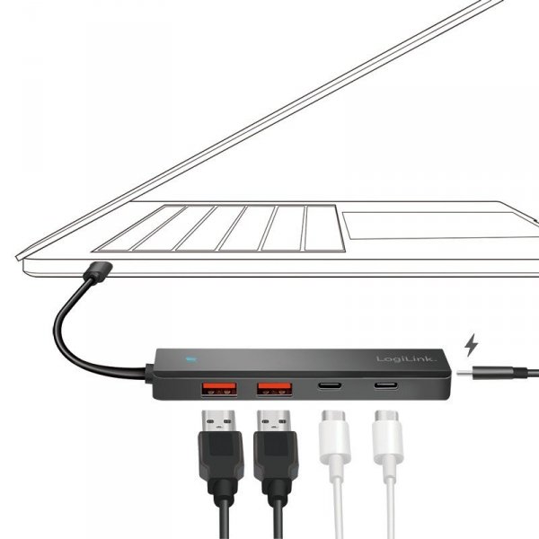 LogiLink Hub USB-C, 4-porty 2x USB-A,2xUSB-C, czarny
