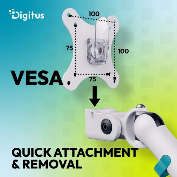 Digitus Ramię biurkowe podwójne z zaciskiem i sprężyną mechaniczną 2x LCD max. 35" obciążenie 2x10kg, VESA: 75x75, 100x100,