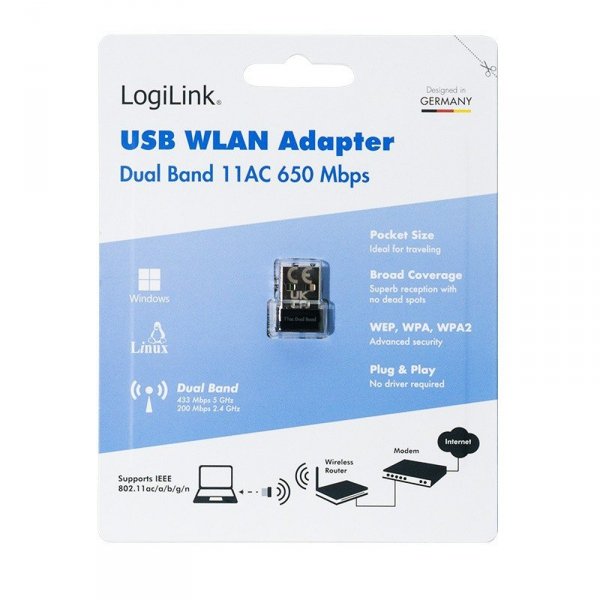 LogiLink Adapter bezprzewodowy USB WLAN, 11ac, 650Mbit