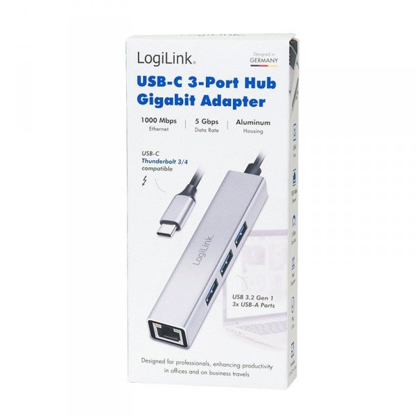 LogiLink HUB USB3.2 3xUSB-A, 1x RJ45 Gigabit Ethernet