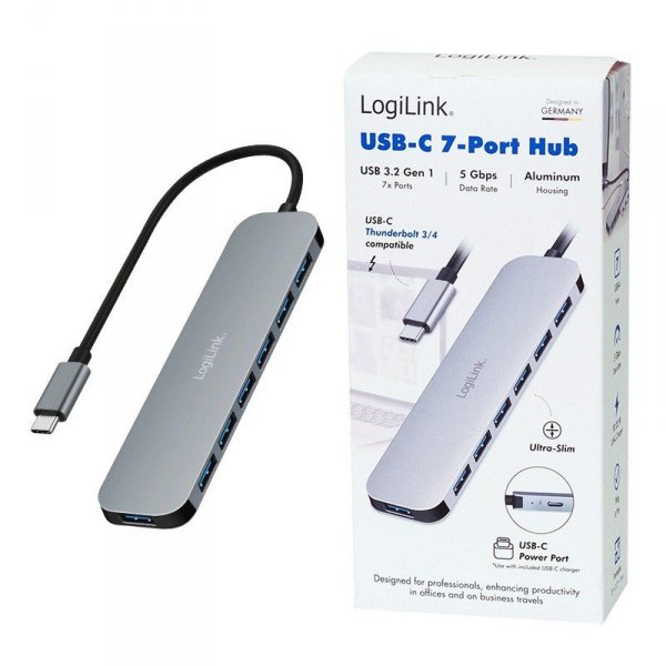 LogiLink Hub 7 portów USB3.2 USB-A, 5 Gbps, 20W PD
