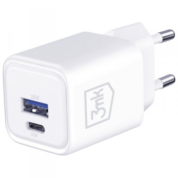3MK Ładowarka sieciowa Hyper Charger PD 33W GaN QC4+ PPS AFC FCP SCP USB-A USB-C biała