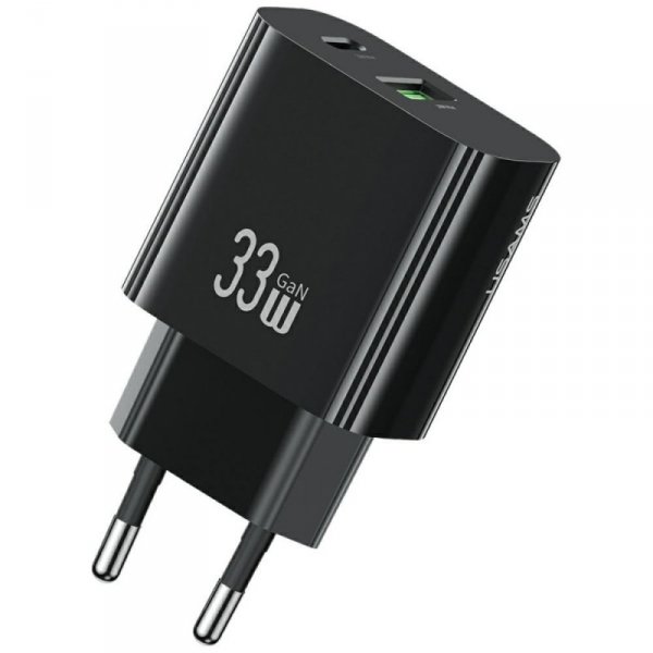 USAMS Ładowarka sieciowa T65 33W Fast Charging 1xUSB-C 1xUSB-A czarna