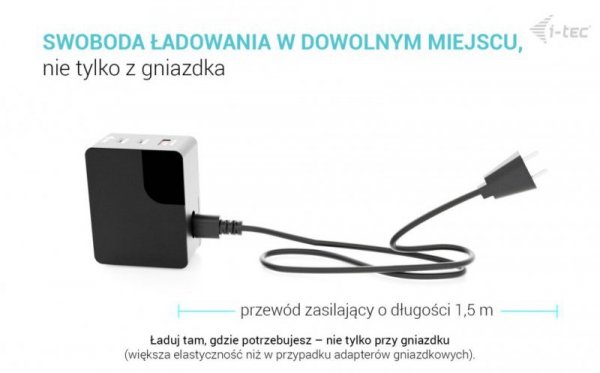 i-tec Ładowarka 100W Intelligent Multiport USB Charger 2xUSB-C 1xUSB-A LCD 150 cm