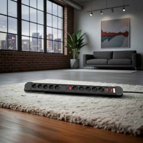 Maclean Listwa zasilająca 10 gniazd z 2 włącznikami Energy MCE10 zabezpieczenie i sygnalizacja przeciążenia 3680W