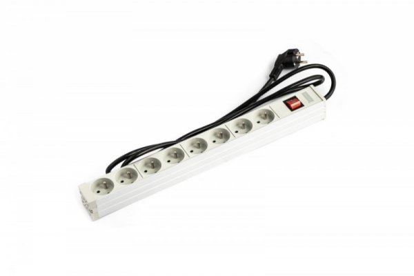 Digitus Listwa zasilająca PDU 19&quot; RACK 8xTyp E, 1.8m 1xSchuko, 16A, wł./wył., aluminiowa