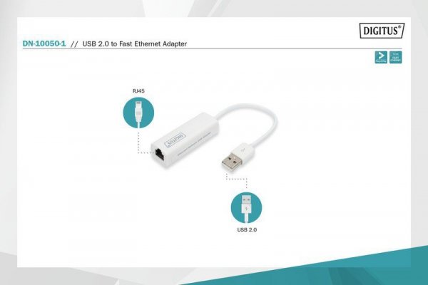 Digitus Karta sieciowa przewodowa USB 2.0 do Fast Ethernet 10/100Mbps