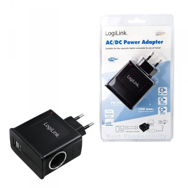 LogiLink Ładowarka sieciowa USB + złącze zapalniczki samochodowej