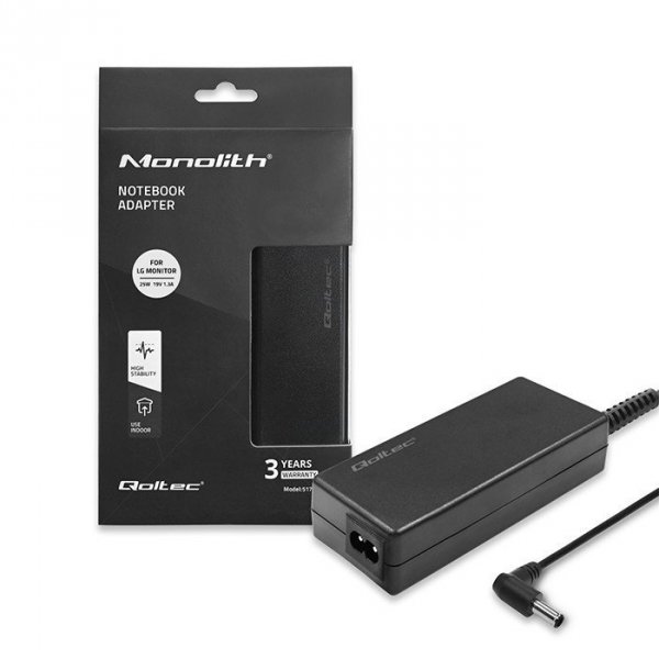 Qoltec Zasilacz do monitora LG | 25W | 19V | 1.3A | 6.5*4.4 |+ kabel zasilający