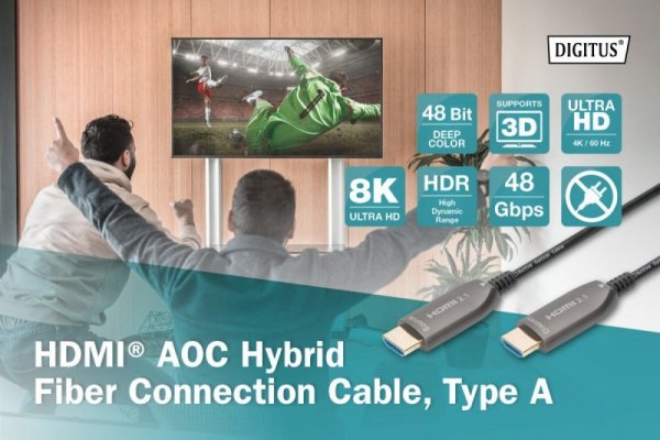 Digitus Kabel połączeniowy hybrydowy HDMI AOC | HDMI-A męski-męski | HDMI 2.1 | UHD-2 8K@60Hz | 48Gbps |HDR, eARC, HDCP 2.2, CEC