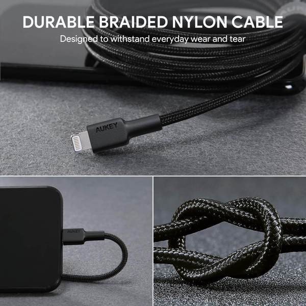 AUKEY CB-AL05 kabel Lightning - USB-A 2m MFi Apple nylonowy oplot czarny