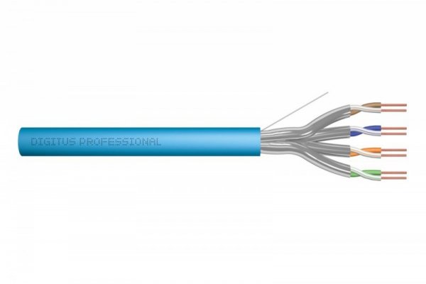 Digitus Kabel teleinformatyczny instalacyjny kat.6A, U/FTP, Dca, drut, AWG 23/1, LSOH, 50m, niebieski
