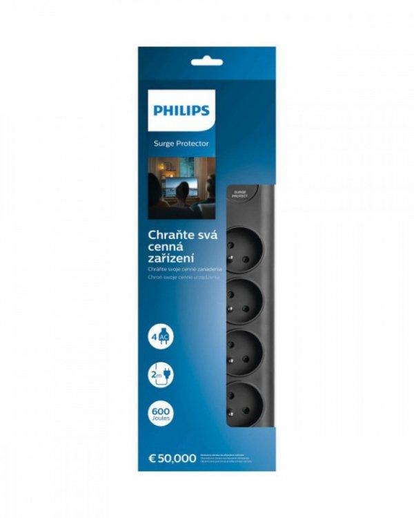 Philips Listwa antyprzepięciowa SPN7040BA/60 4 gniazda AC, 2m Czarna