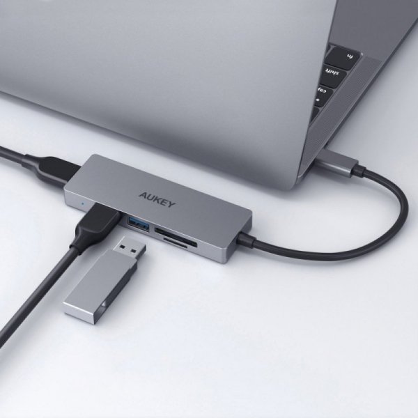 AUKEY HUB USB-C CB-C63 aluminiowy | Ultra Slim | 4w1 | 3xUSB 3.1 | 1xMicroSD i SD