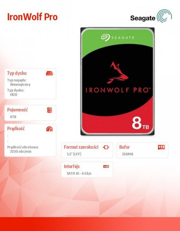 Seagate Dysk IronWolfPro 8TB 3.5&quot; 256MB ST8000NT001