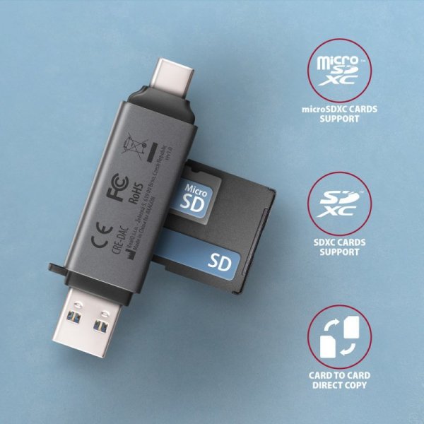 AXAGON CRE-DAC Czytnik kart zewnętrzny USB3.2 Gen 1 Type-C + Type-A SD/microSD