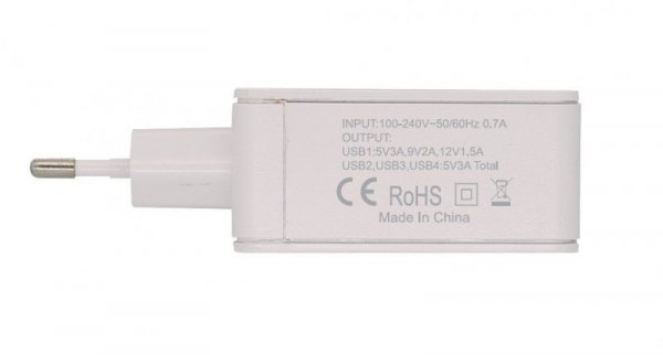 Rebeltec Łarowarka sieciowa H410 TURBO QC3.0 4 porty Wejście sieciowe 100-240V 50/60Hz, maksymalny pobór prądu 0,7A, jeden port 
