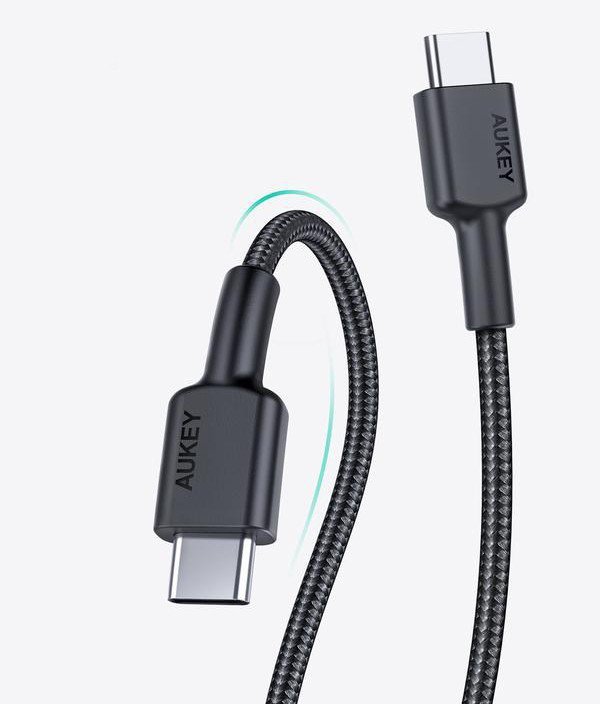 AUKEY CB-CD45 kabel USB-C - USB-C 0,9m 60W PD 3A 20V nylonowy oplot czarny