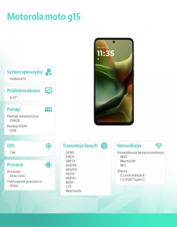 Motorola Smartfon moto g15 8/256GB Iguana Green