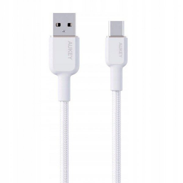 AUKEY CB-NAC1 kabel USB-C - USB-A 1m 60W PD 3A 20V nylonowy oplot biały