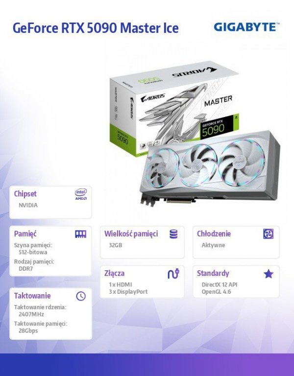 Gigabyte Karta graficzna GeForce RTX 5090 AORUS MASTER ICE 32GB 512BIT GDDR7 3DP/HDMI