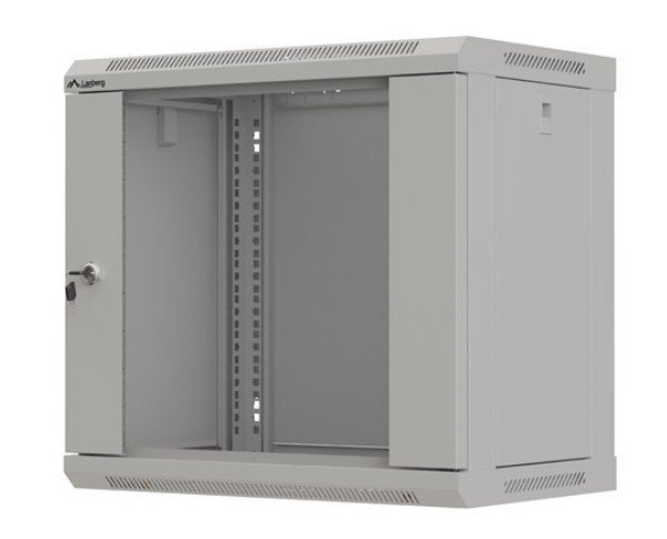 Lanberg Szafa instalacyjna rack wisząca 19" 9U 540x350 szara drzwi przeszklone ( flat pack)