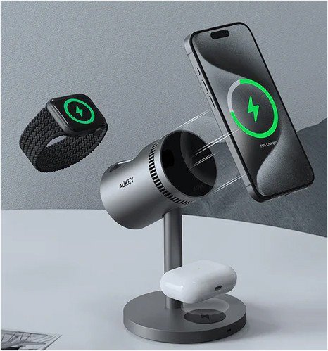 AUKEY LC-MC311A 3w1 Qi2 chłodząca ładowarka bezprzewodowa MagSafe 15W + ładowarka PD 30W