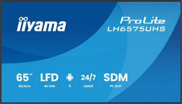 IIYAMA Monitor 65 cali LH6575UHS-B2AG,24/7,IPS,ANDROID.11,4K,  WiFi,         iiSignage2, FailOver, EShare, 24/7, full daisy chai