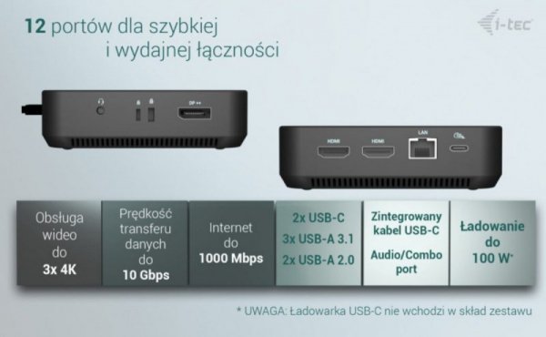 i-tec Stacja dokująca USB-C DP Dual HDMI Power Delivery 100W
