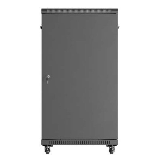 Lanberg Szafa instalacyjna rack stojąca 19" 22U 600x1000 czarna drzwi   przeszkolne ( flat pack)