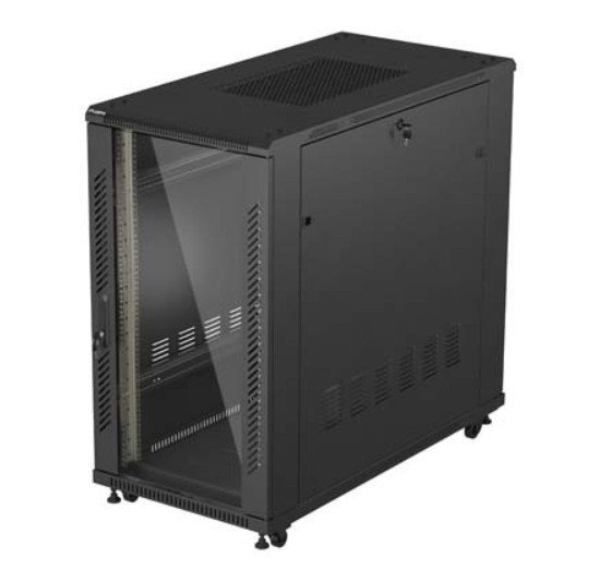 Lanberg Szafa instalacyjna rack stojąca 19" 22U 600x1200 czarna drzwi   przeszklone (flat pack)