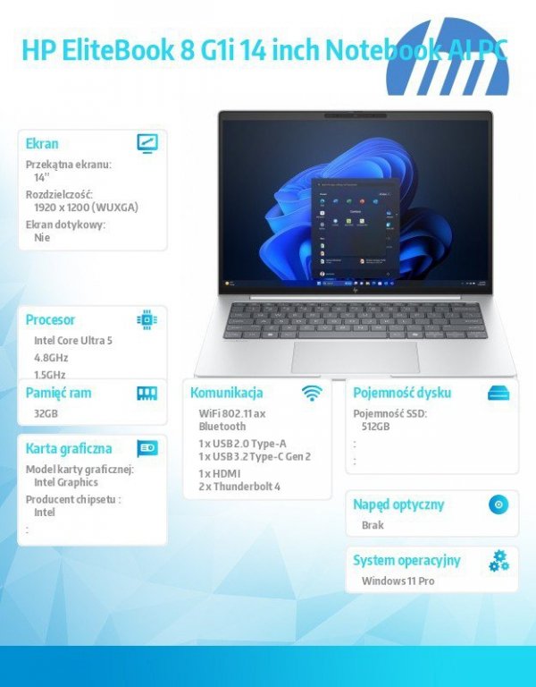 HP Inc. Notebook EliteBook 8 G1i U5-225U 512GB/32GB/W11P/14.0   C51LQET