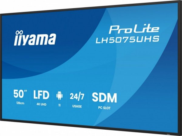 IIYAMA Monitor 50 cali LH5075UHS-B2AG,24/7,VA,ANDROID.11,4K,500cd,3xHDMI,DP, RJ45,2x10W,2xUSB,WiFi,4/32GB,24/7,A311D2, full dais