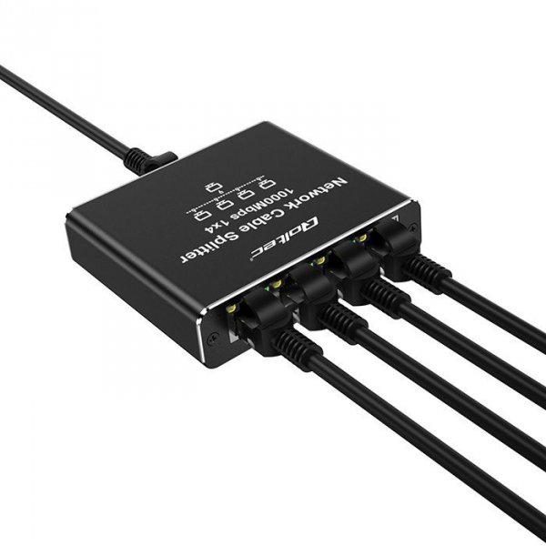 Qoltec Rozdzielacz splitter Ethernet  mini SWITCH 1x4 RJ45 | 1000Mb/s | USB-C | Aluminium