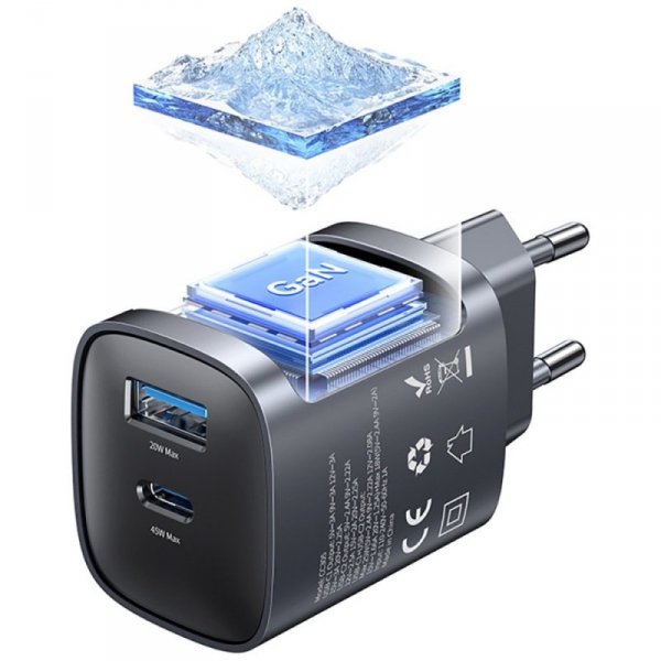 USAMS Ładowarka sieciowa T66 45W CC290 GaN Fast charge 1xUSB-A 1xUSB-C srebrny