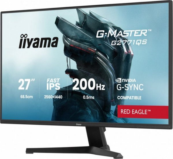 IIYAMA Monitor 27 cali G2771QS-B1  QHD,Fast IPS,DP,2xHDMI,200Hz,           350cd,Adaptive G-SYNC - 2560 x 1440 @48-200Hz Display