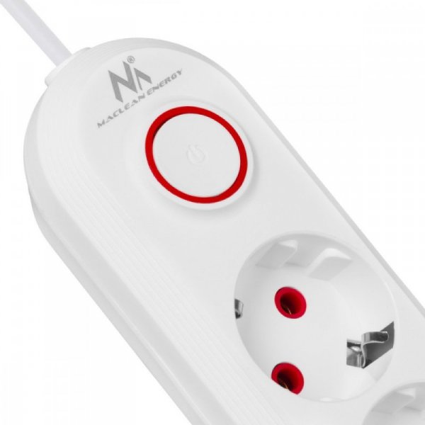 Maclean Listwa zasilająca MCE394 W 3 gniazda 3xUSB, 110-240V AC 50/60, 2.1A max 2500W, biała