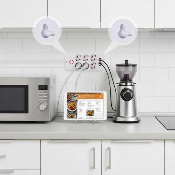 Maclean Listwa zasilająca MCE391 W 6 gniazd 4xUSB-A 1xUSB-C 110-240V AC 50/60Hz, 2.1A max 2500W, biała