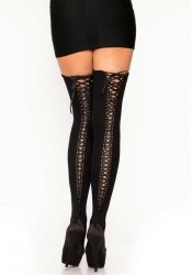 Bielizna-THIGH HIGHS W LACE UP BACK OS