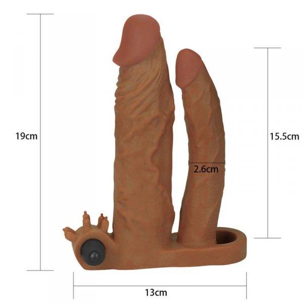 Add 2&quot; Pleasure X Tender Vibrating Double Penis Sleeve
