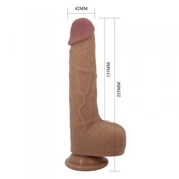 PRETTY LOVE - Tommy 8,9&#039;&#039; Light Brown, 3 vibration functions 3 thrusting settings Suction base Wireless remote control
