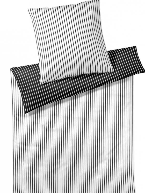 Elegante pościel mako bawełna Lined czarno-biała 24563 135x200