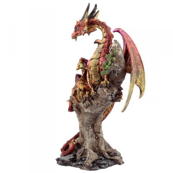 Czerwona Smoczyca i Mały Smok na drzewie - figurka w stylu fantasy