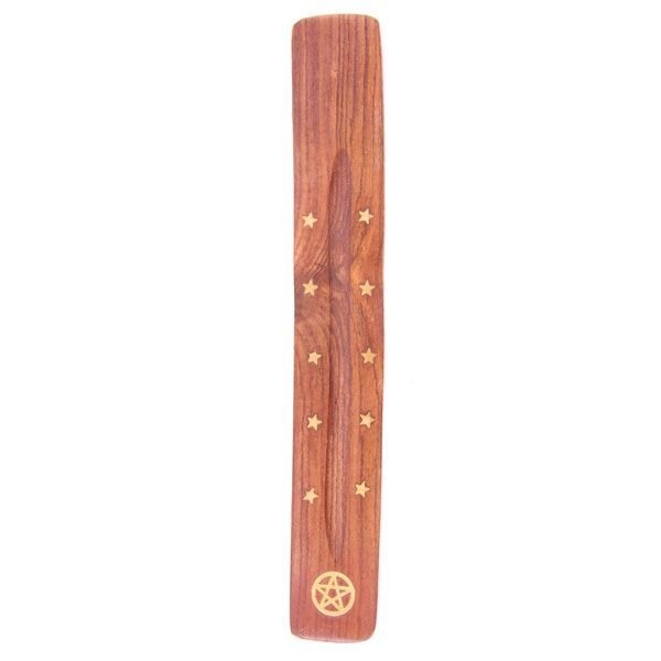 drewniana podstawka na długie kadzidła - kadzielniczka z pentagramem
